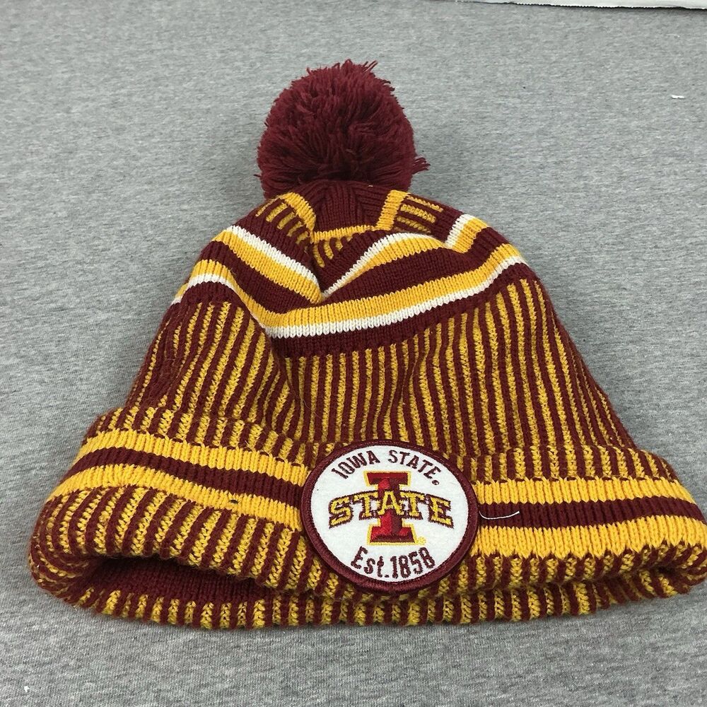 Iowa State Cyclones Beanie Winter Hat Red Yellow Pom Pom ISU Ncaa Knit